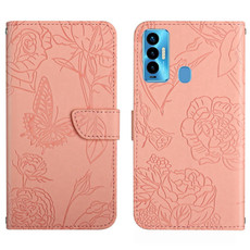 For Tecno Camon 18i HT03 Skin Feel Butterfly Embossed Flip Leather Phone Case(Pink)