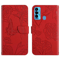 For Tecno Camon 18i HT03 Skin Feel Butterfly Embossed Flip Leather Phone Case(Red)