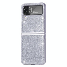 For Samsung Galaxy Z Flip4 JUNSUNMAY Glitter Leather Skin PC Folding Phone Case(Silver)