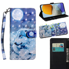 For Samsung Galaxy M23 5G 3D Painted Pattern Leather Phone Case(Moon Wolf)