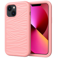 For iPhone 14 Wave Pattern 3 in 1 Silicone + PC Shockproof Phone Case (Rose Gold)