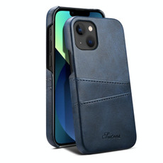 For iPhone 13 Suteni Calf Texture Back Cover Phone Case with Card Slots(Blue)