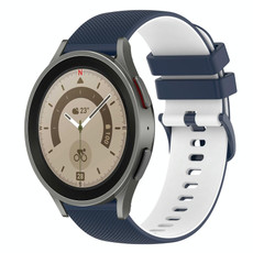 For Samsung Galaxy Watch5 Pro 45mm 20mm Checkered Two-Color Silicone Watch Band(Dark Blue+White)