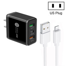 45W PD25W + 2 x QC3.0 USB Multi Port Charger with USB to 8 Pin Cable, US Plug(Black)