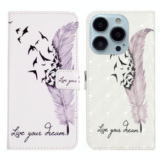 For iPhone 14 Pro Max 3D Drawing Leather Phone Case (Feather)