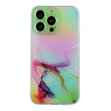 For iPhone 14 Pro Max Laser Marble Pattern Clear TPU Shockproof Protective Case(Green)
