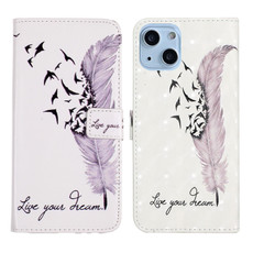 For iPhone 14 Plus 3D Drawing Leather Phone Case (Feather)