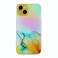 For iPhone 14 Plus Laser Marble Pattern Clear TPU Shockproof Protective Case(Yellow)