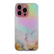 For iPhone 14 Pro Laser Marble Pattern Clear TPU Shockproof Protective Case(Pink)