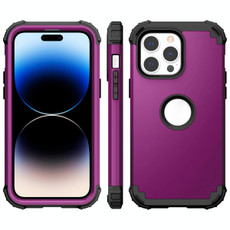 For iPhone 14 Pro 3 in 1 Shockproof Phone Case(Dark Purple)