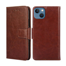 For iPhone 14 Plus Crystal Texture Horizontal Flip Leather Phone Case (Brown)