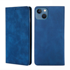 For iPhone 14 Plus Skin Feel Magnetic Leather Phone Case (Blue)