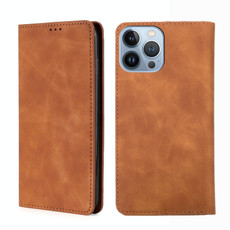 For iPhone 14 Pro Skin Feel Magnetic Leather Phone Case(Light Brown)