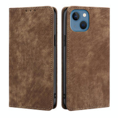 For iPhone 14 RFID Anti-theft Brush Magnetic Leather Phone Case (Brown) For iPhone 14 RFID Anti-theft Brush Magnetic Leather Phone Case (Brown)