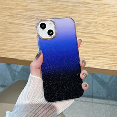 For iPhone 12 Pro Glitter Gradient TPU Phone Case(Black Blue)