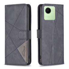 For Realme C30 Magnetic Buckle Rhombus Texture Leather Phone Case(Black) For Realme C30 Magnetic Buckle Rhombus Texture Leather Phone Case(Black)