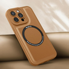 For iPhone 11 Pro Max Magsafe Magnetic Plain Leather Phone Case (Brown)