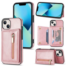 For iPhone 14 Zipper Card Holder Phone Case (Rose Gold)