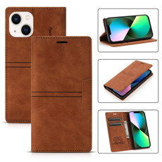 For iPhone 14 Plus Magnetic Leather Phone Case (Brown)