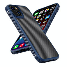 For iPhone 14 Plus iPAKY Carbon Fiber Texture Shockproof PC + TPU Protective Phone Case (Blue)