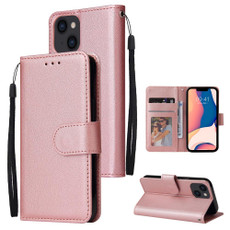 For iPhone 14 Multifunctional Horizontal Flip Leather Case with Three Card Slot (Rose Gold)