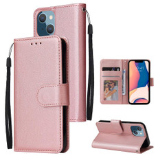 For iPhone 14 Plus Multifunctional Horizontal Flip Leather Case with Three Card Slot (Rose Gold)