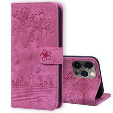 For iPhone 13 Pro Max Cartoon Sakura Cat Embossed Leather Case (Rose Red) For iPhone 13 Pro Max Cartoon Sakura Cat Embossed Leather Case (Rose Red)