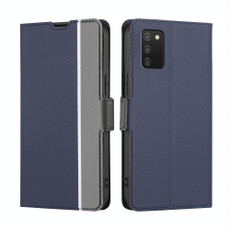 For Samsung Galaxy A03s US Version Twill Texture Side Button Leather Phone Case(Blue)