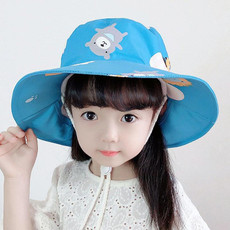 1015 Summer Children Sun Hat Outdoor Sun Protection Bucket Hat With Shawl(Blue)