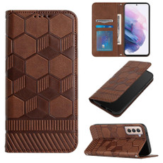 For Samsung Galaxy S21+ 5G Football Texture Magnetic Leather Flip Phone Case(Brown)