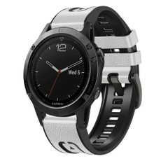 For Garmin Fenix 7X Silicone + Leather Quick Release Watch Band(White)