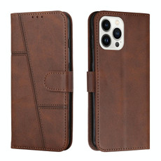 For iPhone 14 Pro Max Stitching Calf Texture Buckle Leather Phone Case (Brown) For iPhone 14 Pro Max Stitching Calf Texture Buckle Leather Phone Case (Brown)