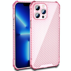 For iPhone 12 Carbon Fiber Texture Shockproof Phone Case(Transparent Pink)