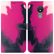 For Nokia C21 Watercolor Pattern Horizontal Flip Leather Phone Case(Berry Color)