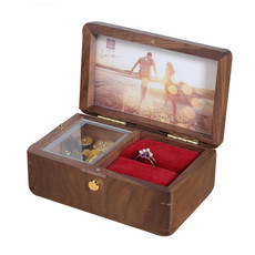 Wooden Jewelry Storage Music Box with Photo Frame Function, Spec: Walnut+Rings Flannel Wooden Jewelry Storage Music Box with Photo Frame Function, Spec: Walnut+Rings Flannel