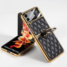 For Samsung Galaxy Z Flip4 GKK Integrated Plating + Leather Phone Case with Ring(Black) For Samsung Galaxy Z Flip4 GKK Integrated Plating + Leather Phone Case with Ring(Black)