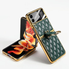 For Samsung Galaxy Z Flip4 GKK Integrated Plating + Leather Phone Case with Ring(Green) For Samsung Galaxy Z Flip4 GKK Integrated Plating + Leather Phone Case with Ring(Green)