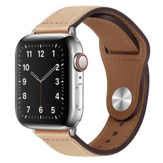 PU Leather Silver Buckle Watch Band For Apple Watch Series 9&8&7 41mm / SE 3&SE 2&6&SE&5&4 40mm / 3&2&1 38mm(Apricot)