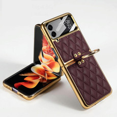 For Samsung Galaxy Z Flip4 GKK Integrated Plating + Leather Phone Case with Ring(Dark Red) For Samsung Galaxy Z Flip4 GKK Integrated Plating + Leather Phone Case with Ring(Dark Red)