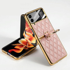 For Samsung Galaxy Z Flip4 GKK Integrated Plating + Leather Phone Case with Ring(Pink) For Samsung Galaxy Z Flip4 GKK Integrated Plating + Leather Phone Case with Ring(Pink)