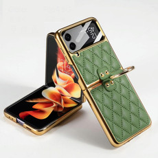 For Samsung Galaxy Z Flip4 GKK Integrated Plating + Leather Phone Case with Ring(Matcha Green) For Samsung Galaxy Z Flip4 GKK Integrated Plating + Leather Phone Case with Ring(Matcha Green)