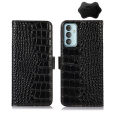 For Samsung Galaxy M13 4G Global Crocodile Top Layer Cowhide Leather Phone Case(Black)