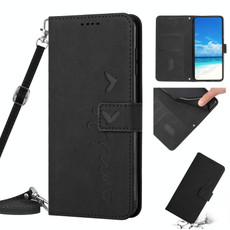 For Samsung Galaxy A70 Skin Feel Heart Pattern Leather Phone Case With Lanyard(Black)
