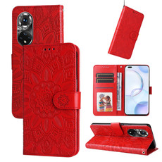 For Honor 50 Pro / Huawei nova 9 Pro Embossed Sunflower Leather Phone Case(Red)