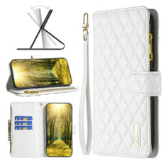 For Samsung Galaxy A22 5G Diamond Lattice Zipper Wallet Leather Flip Phone Case(White)