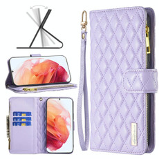For Samsung Galaxy S21 5G Diamond Lattice Zipper Wallet Leather Flip Phone Case(Purple) For Samsung Galaxy S21 5G Diamond Lattice Zipper Wallet Leather Flip Phone Case(Purple)
