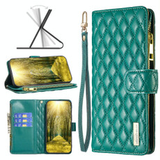 For Samsung Galaxy A22 5G Diamond Lattice Zipper Wallet Leather Flip Phone Case(Green)
