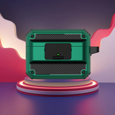 Automatic Bomb TPU + PC Earphone Protective Case with Switch For AirPods Pro(Black Green)