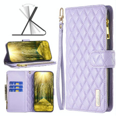 For Samsung Galaxy S21 FE 5G Diamond Lattice Zipper Wallet Leather Flip Phone Case(Purple)