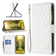 For Samsung Galaxy S21 FE 5G Diamond Lattice Zipper Wallet Leather Flip Phone Case(White)
